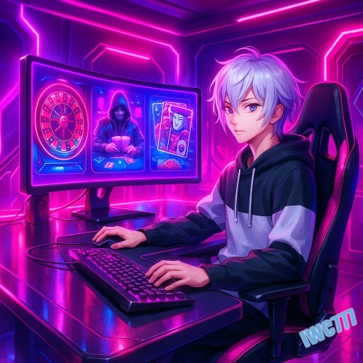 Imagem promocional da IWC777 destacando jogos de cassino e slots